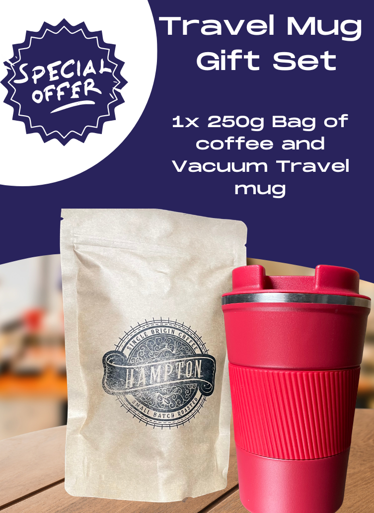 Vacuum travel mug (Red) and 250g Colombian Gift Set