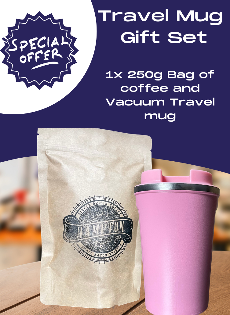Vacuum travel mug (Pink) and 250g Colombian Gift Set