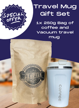 Load image into Gallery viewer, Vacuum travel mug (white) and 250g Colombian Gift Set
